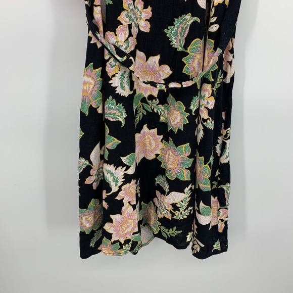 Who What Wear Dress Womens Size XL Linen Blend Black Floral Print Belted Midi - Picture 11 of 12